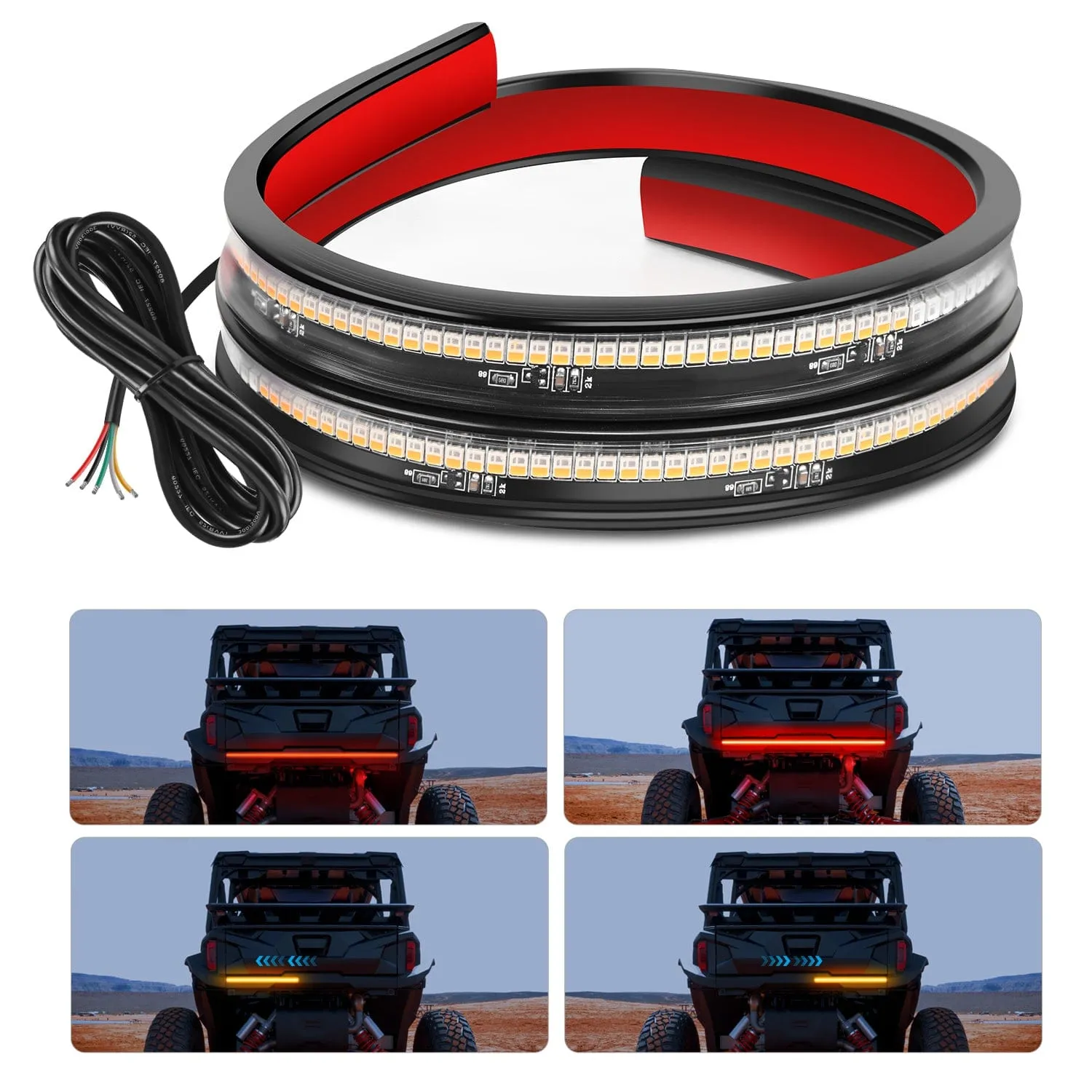30 Inch 204 Leds Red Amber Running Stop Turn Signals Brake Light Compatible with Polaris RZR Kawasaki Pioneer Can Am Golf Cart Off-Road Truck Trailer
