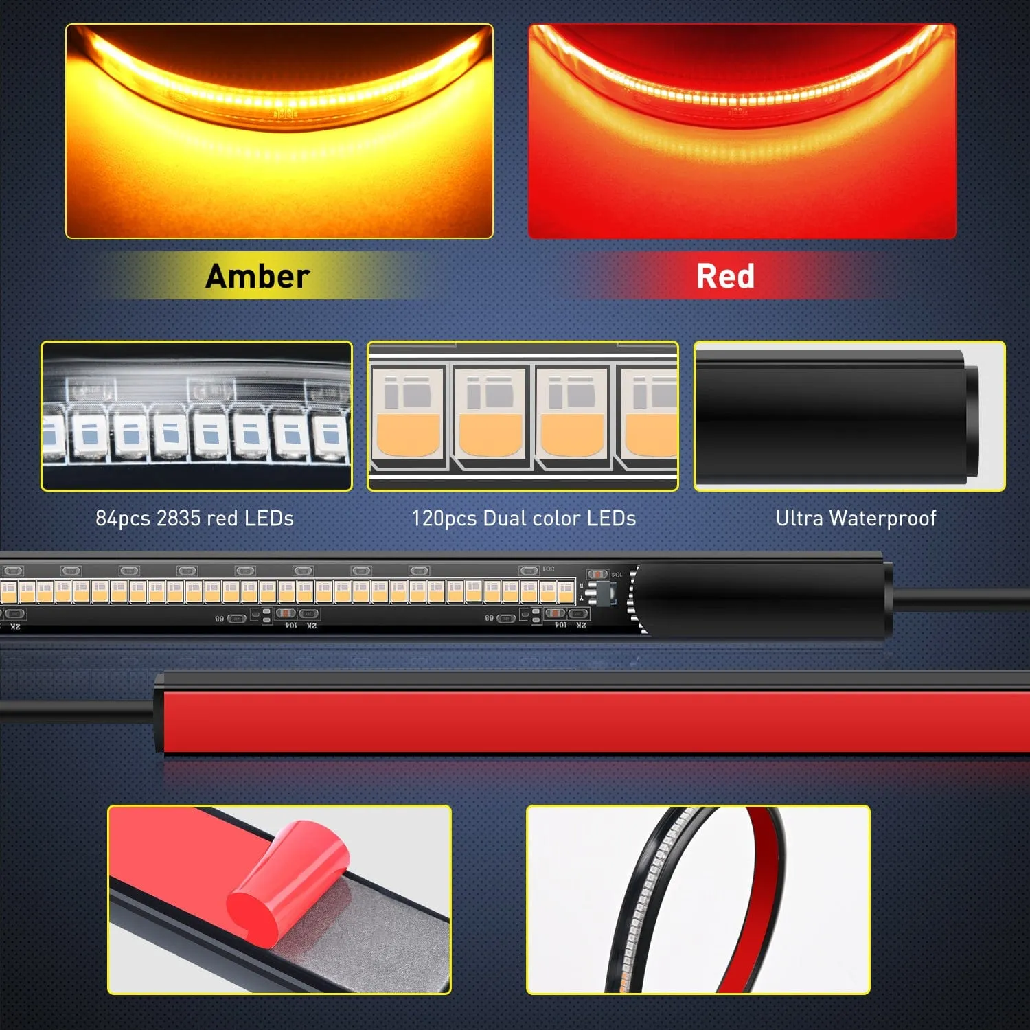30 Inch 204 Leds Red Amber Running Stop Turn Signals Brake Light Compatible with Polaris RZR Kawasaki Pioneer Can Am Golf Cart Off-Road Truck Trailer