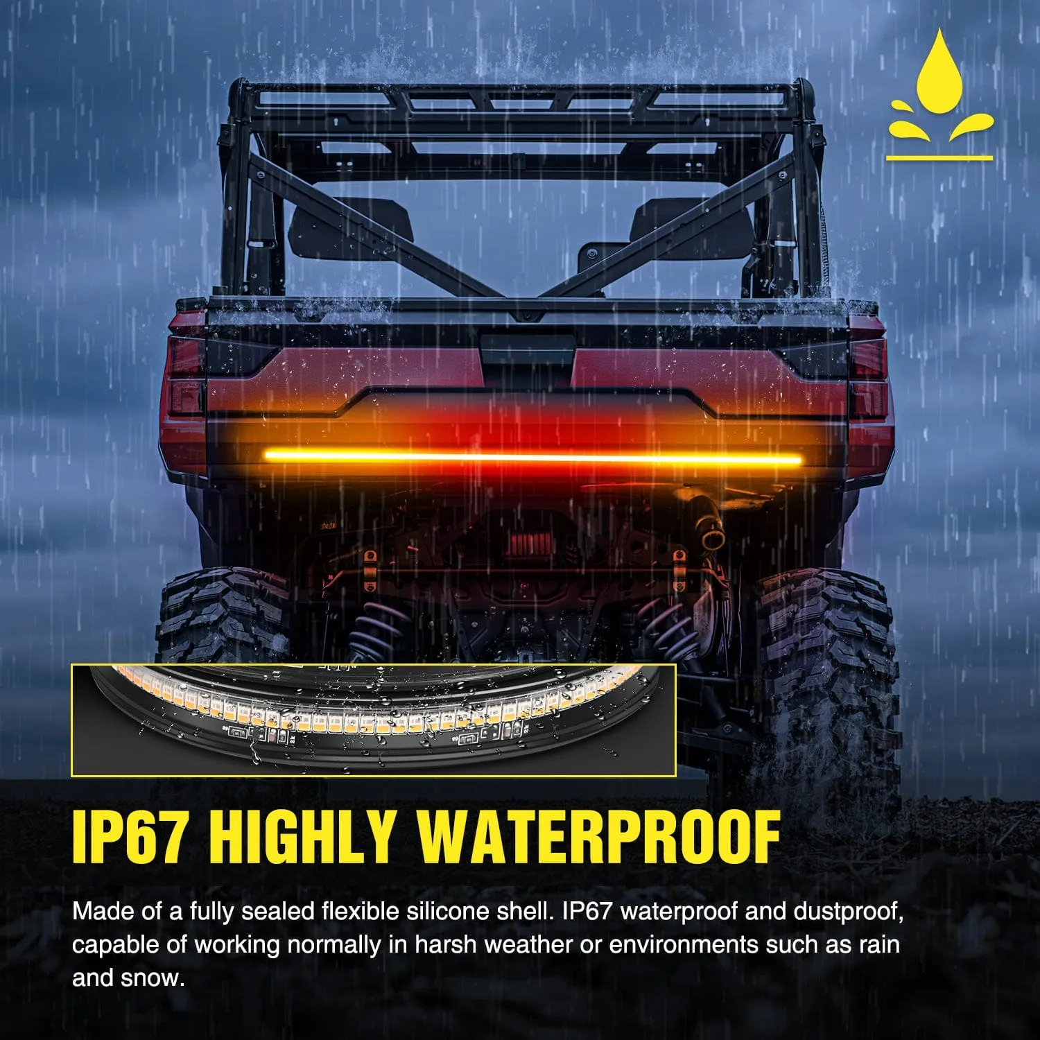 30 Inch 204 Leds Red Amber Running Stop Turn Signals Brake Light Compatible with Polaris RZR Kawasaki Pioneer Can Am Golf Cart Off-Road Truck Trailer