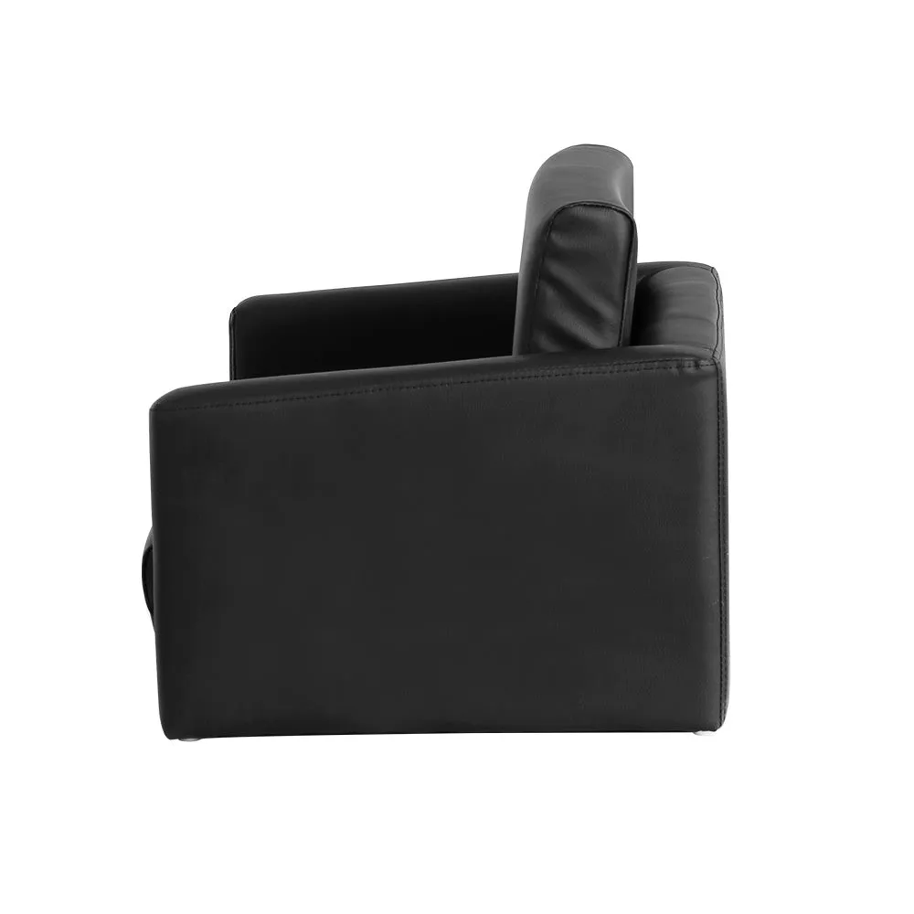 Black PU Leather Kids Sofa Bed, 2-Seater, Timber Frame - Keezi