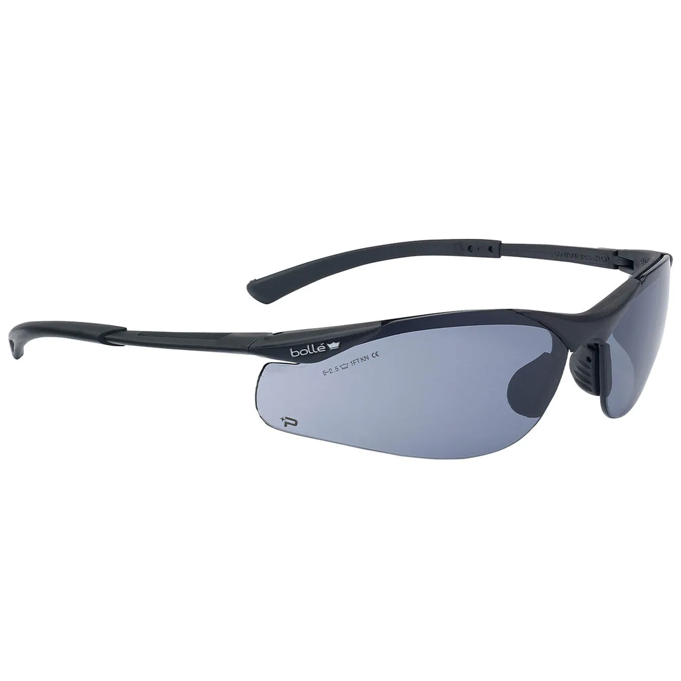 Bolle Safety Contour Bssi Platinum Asaf Smoke Lens W/Matt Black Temples - Soft Drawstring Pouch-(PSSCONT443B)