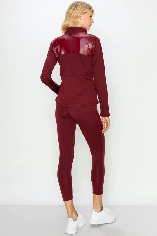 Glossy Accent Half Zip Pullover and Legging Set