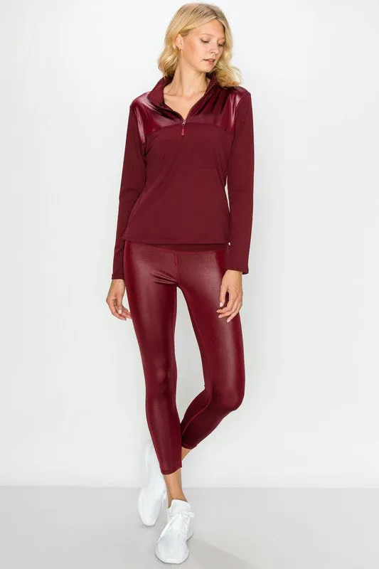 Glossy Accent Half Zip Pullover and Legging Set