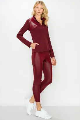 Glossy Accent Half Zip Pullover and Legging Set