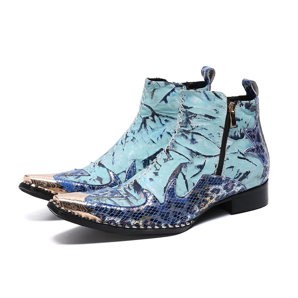 Mens Zip Captoe Printed Boots
