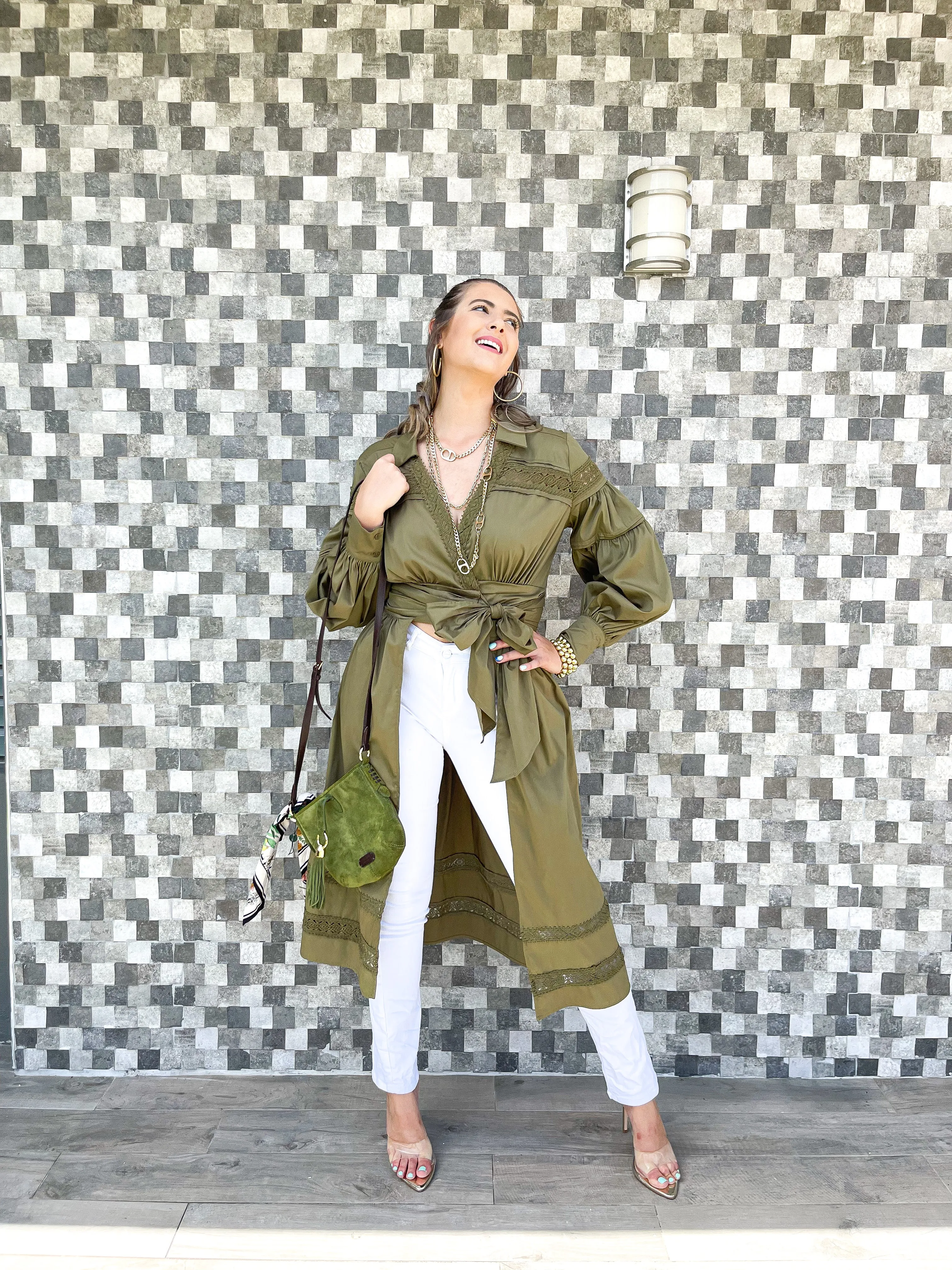 OLIVE TIE FRONT BLOUSE