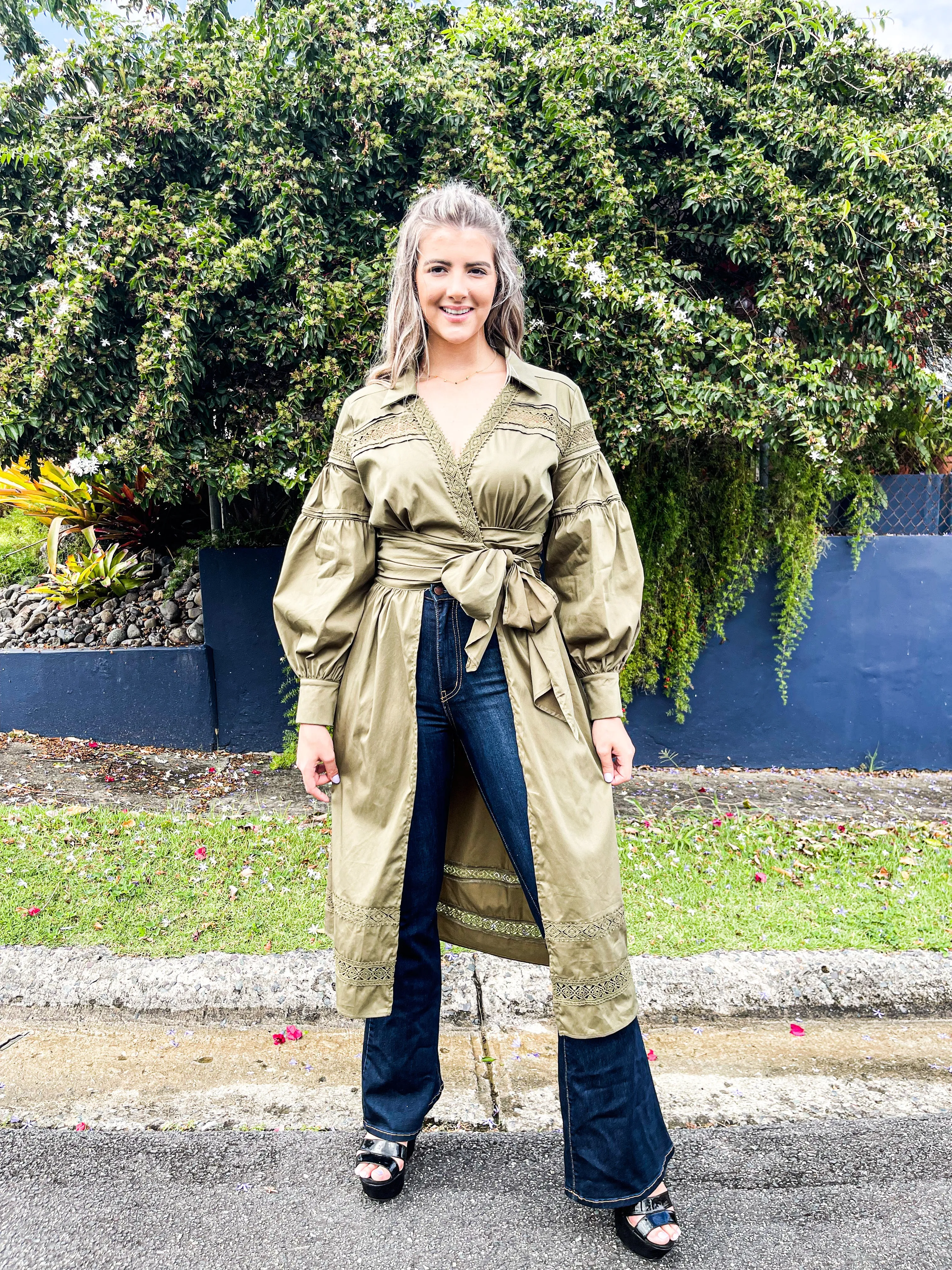 OLIVE TIE FRONT BLOUSE