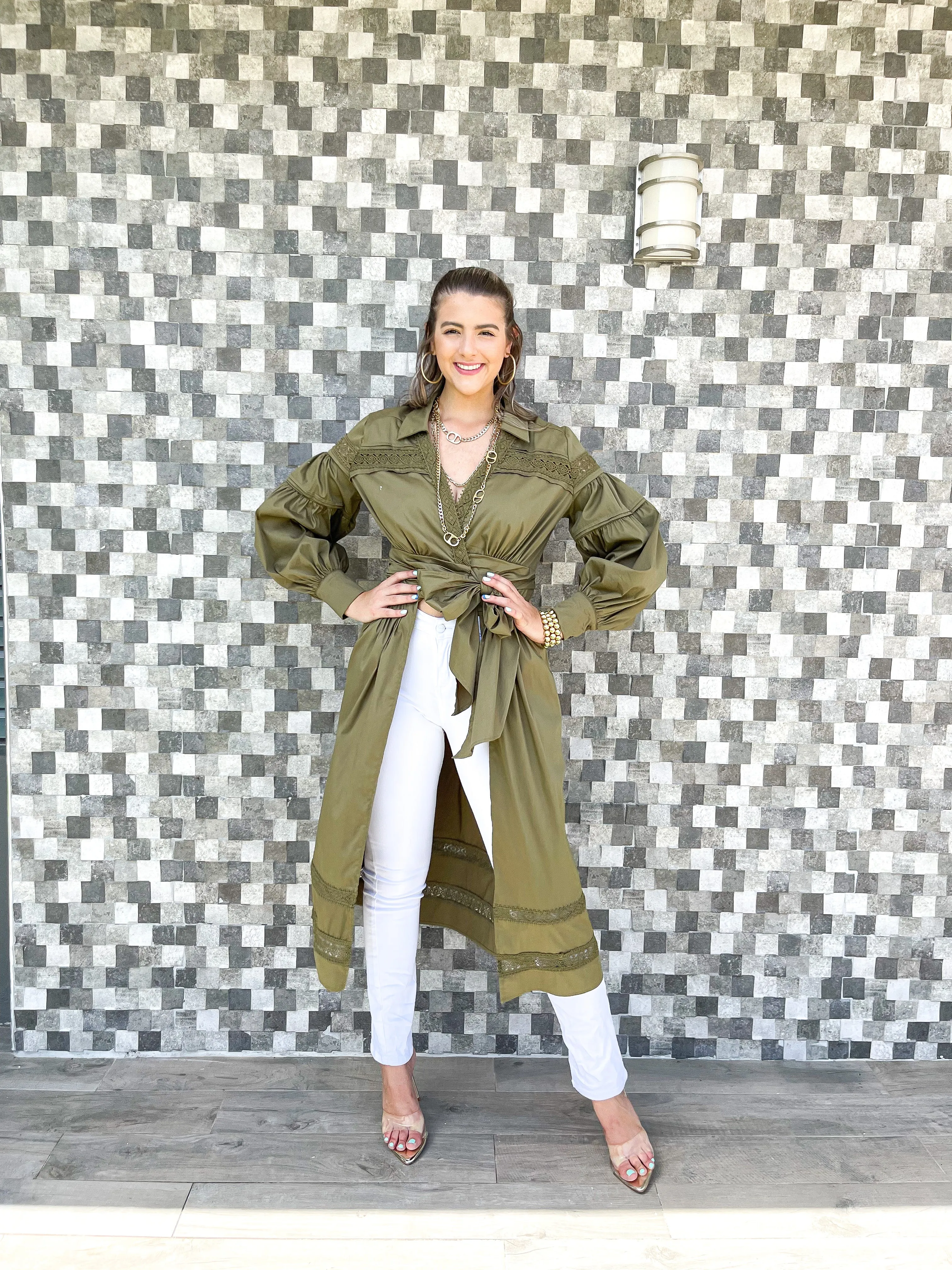 OLIVE TIE FRONT BLOUSE