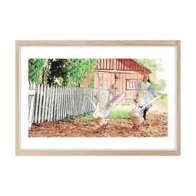 "Running With Geese" Limited Edition Illustrated Print On Watercolor Paper