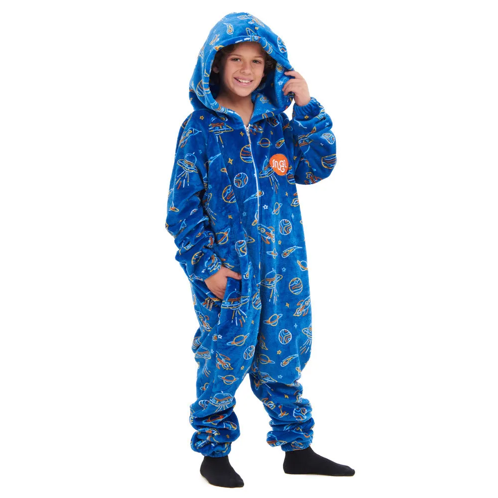 Snuggs Kids Blanket Onesie Royal Blue Space