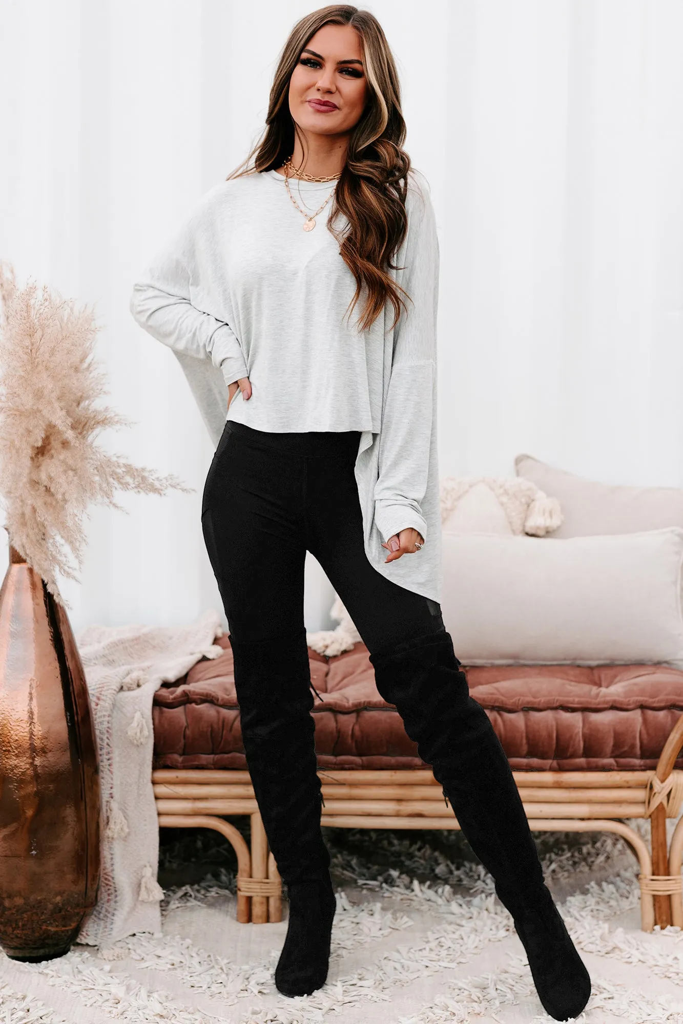 Still My Favorite High-Low Long Sleeve Top (Heather Grey)